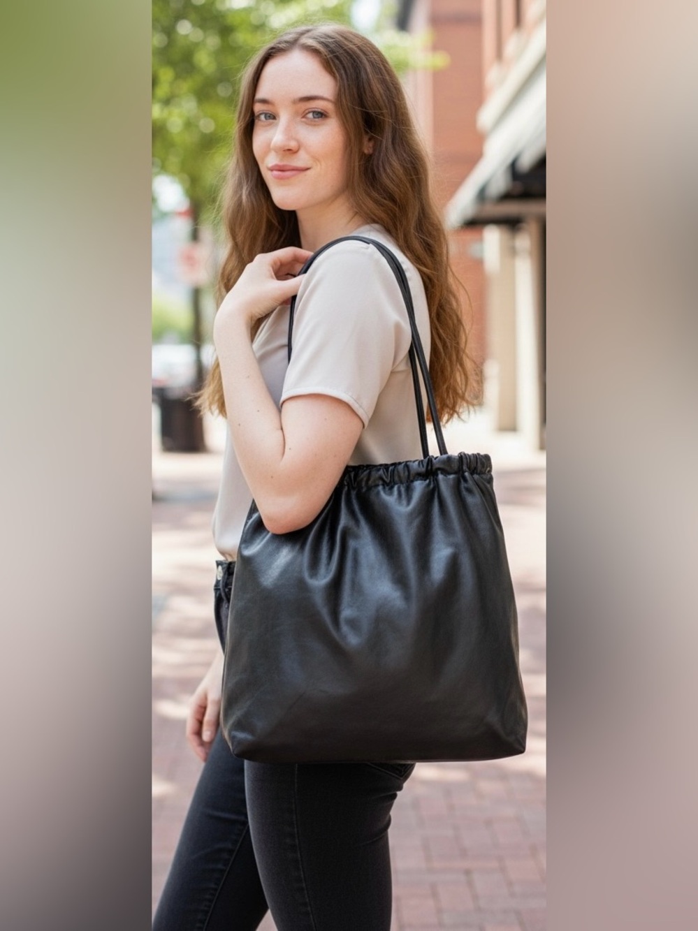 NEW A New Day Black Faux Leather Tote Large